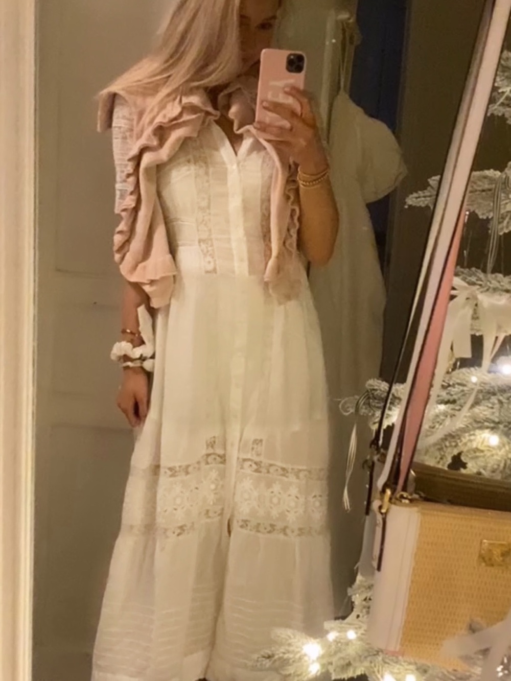 Sheer Loveshackfancy Elegant White Lace Panel Maxi Dress